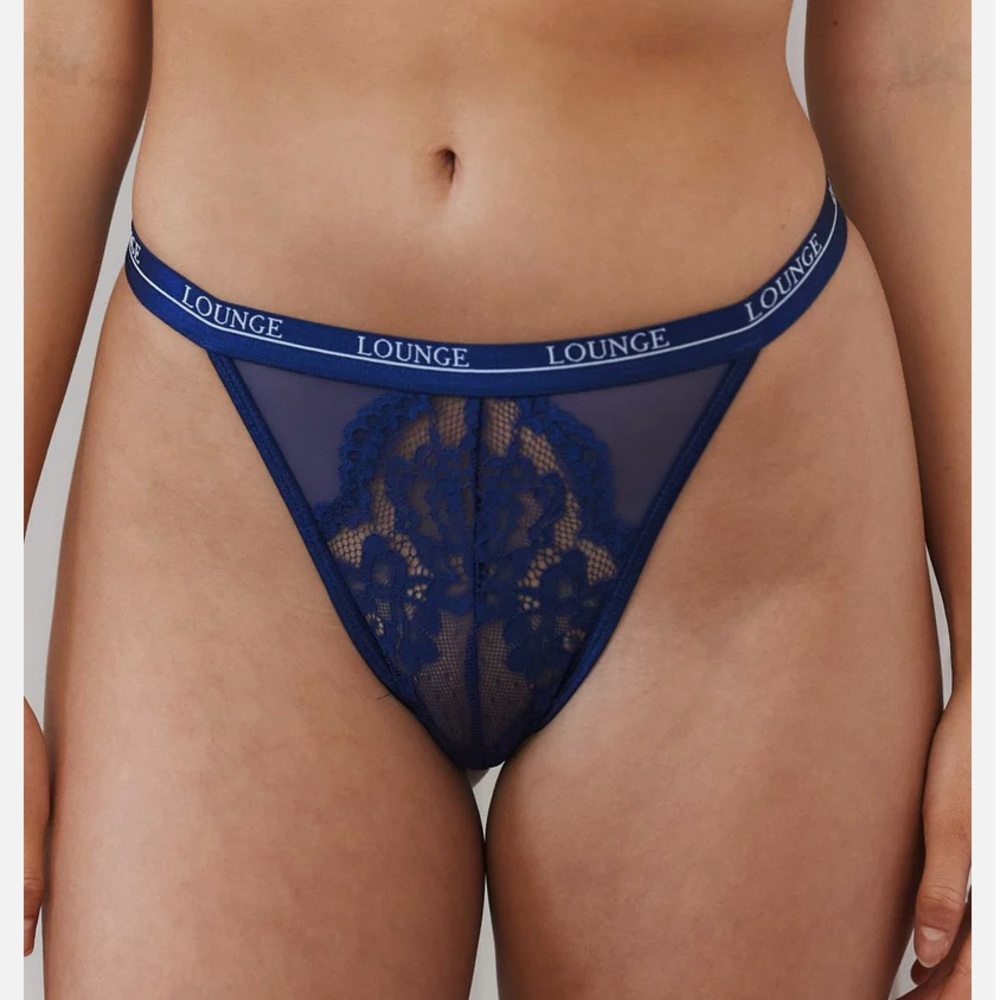 lounge underwear blossom thong in the color navy, size small, still in packaging
